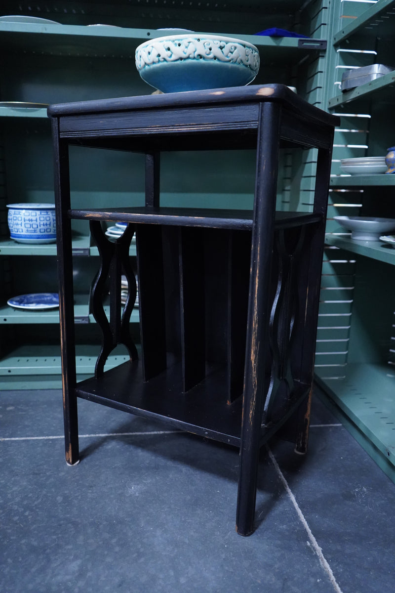 Black Painted Canterbury-Style Magazine / Record Rack Side Table, c. 1920s–1940s