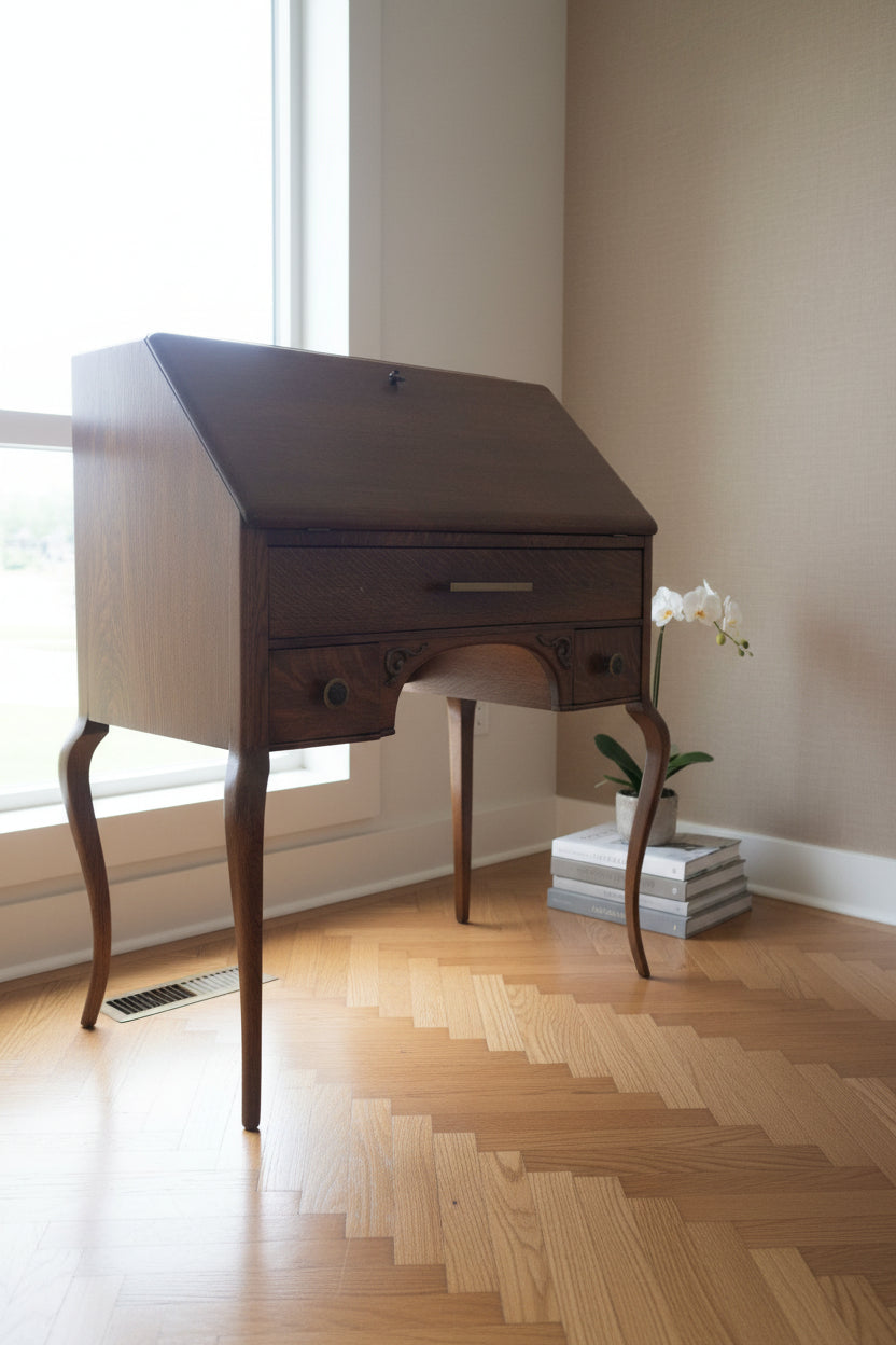 Refinished Oak Slant-Front Secretary Desk, c. 1940s–1950s