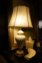 1960s Ivory Ceramic Urn Table Lamp with Gold Accents