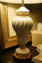 1960s Ivory Ceramic Urn Table Lamp with Gold Accents