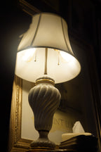 1960s Ivory Ceramic Urn Table Lamp with Gold Accents