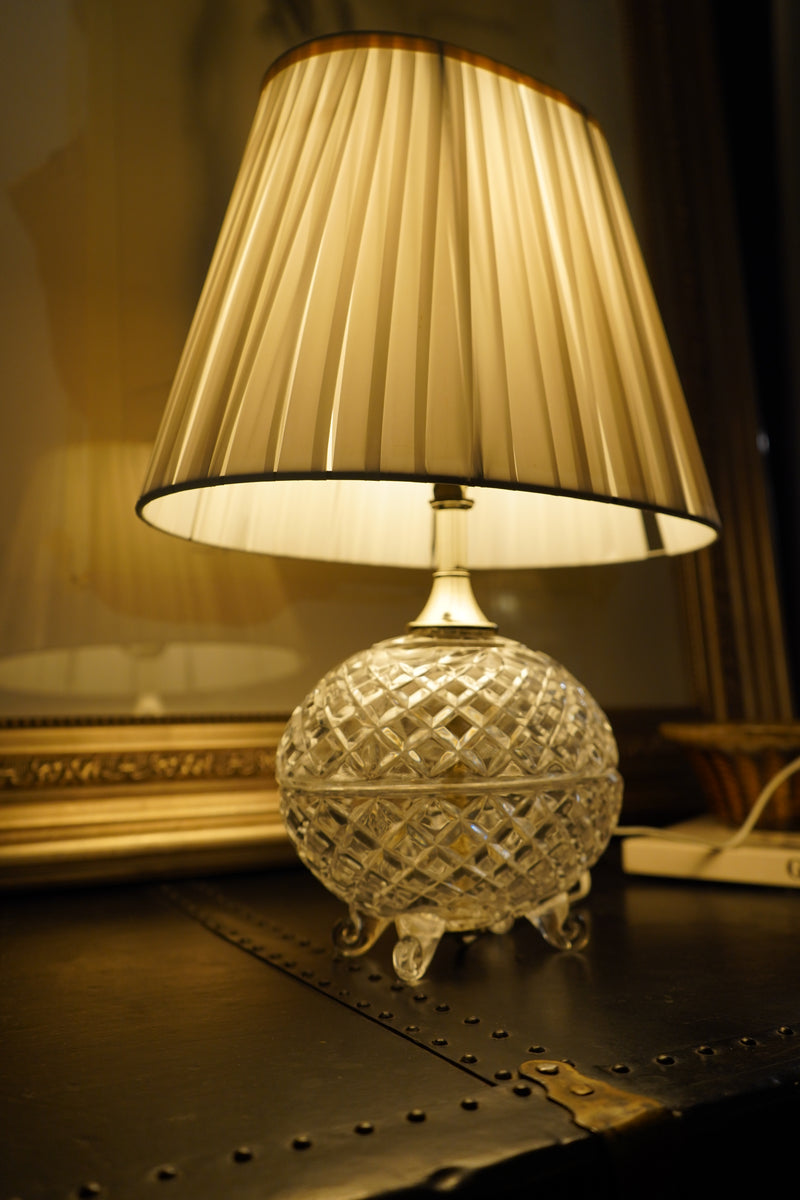 Vintage Footed Cut-Glass Globe Table Lamp, c. 1960s–1970s
