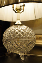 Vintage Footed Cut-Glass Globe Table Lamp, c. 1960s–1970s