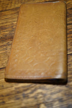 Vintage Tooled Leather Checkbook Cover, Embossed Geometric Design c 1950s