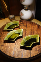 California Studio Pottery Olive Green Relish Dishes, Set of Three, c. 1945-1955