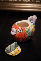 Hand-Painted Fish Lidded Jar, Late 20th Century Chinese Export Whimsy