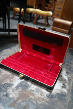 Shields Fifth Avenue Men's Valet & Jewelry Case, Black Leather with Red Velvet Interior, c. 1950s–60s