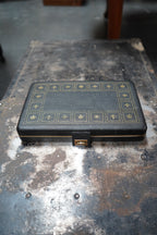Shields Fifth Avenue Men's Valet & Jewelry Case, Black Leather with Red Velvet Interior, c. 1950s–60s