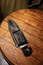Embossed Eagle Black Leather Knife Sheath, Belt Loop with Snap Strap, c. 1960s–70s (sheath only — no knife)