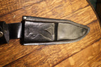 Embossed Eagle Black Leather Knife Sheath, Belt Loop with Snap Strap, c. 1960s–70s (sheath only — no knife)