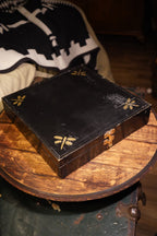 Ebonized Compartmented Collector's Box, Hand-Painted Gold Dragonflies, c. Mid-20th Century