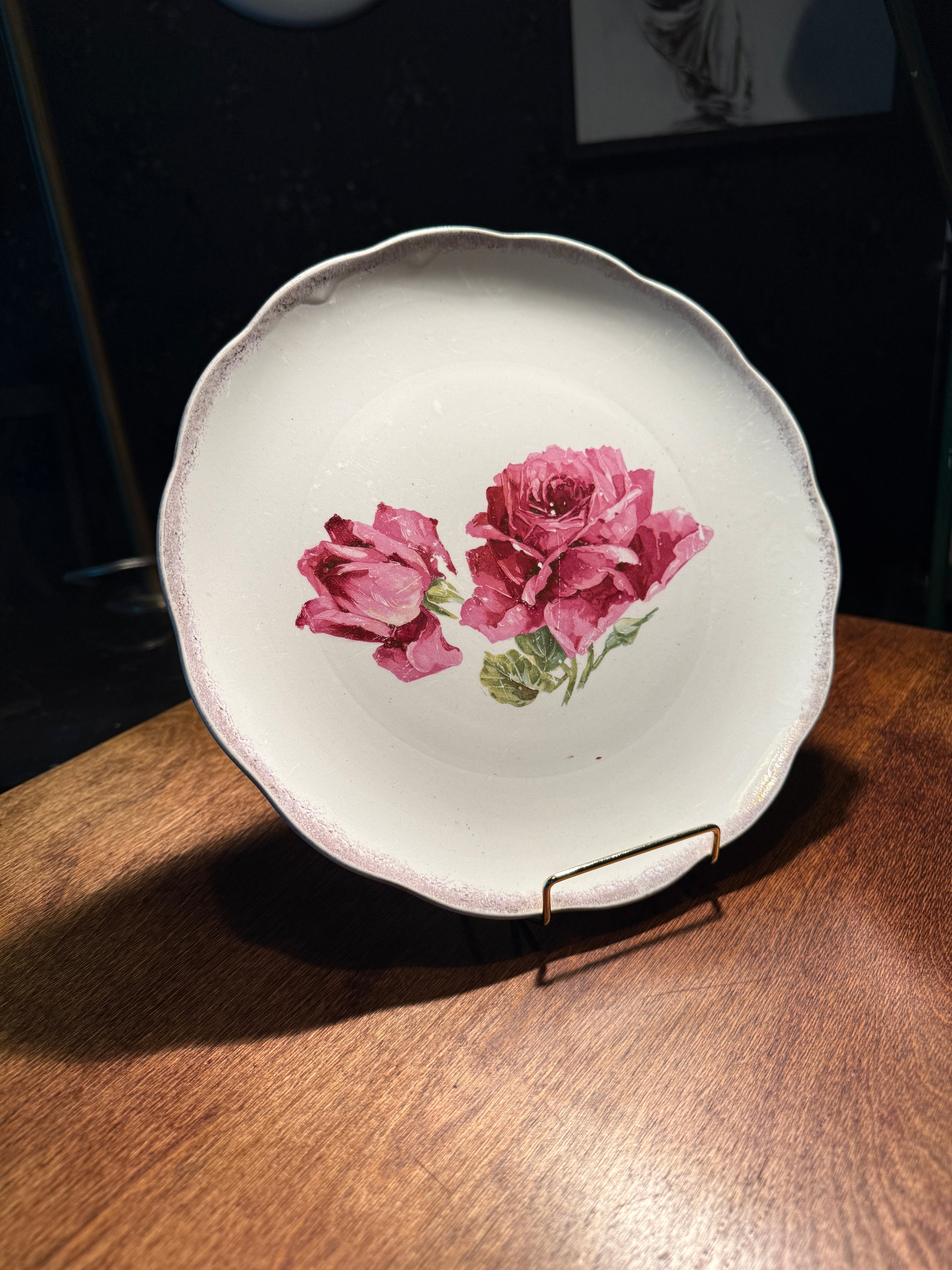 Antique Dresden Hand-Painted Rose Plate | c. 1900–1920 German Porcelain