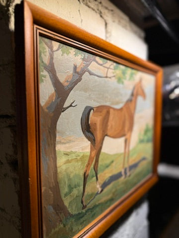Mid-20th Century Horse Landscape Painting Signed “ARDA,” Circa 1940s–1960s