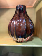 Villeroy & Boch Amethyst Cased Glass Vase, Optic-Moulded Lobes with a Scalloped Rim, Heavy Clear Casing over a Deep Amethyst Core, Acid-Etched Signature to the Base, Germany, c. 1970–1995