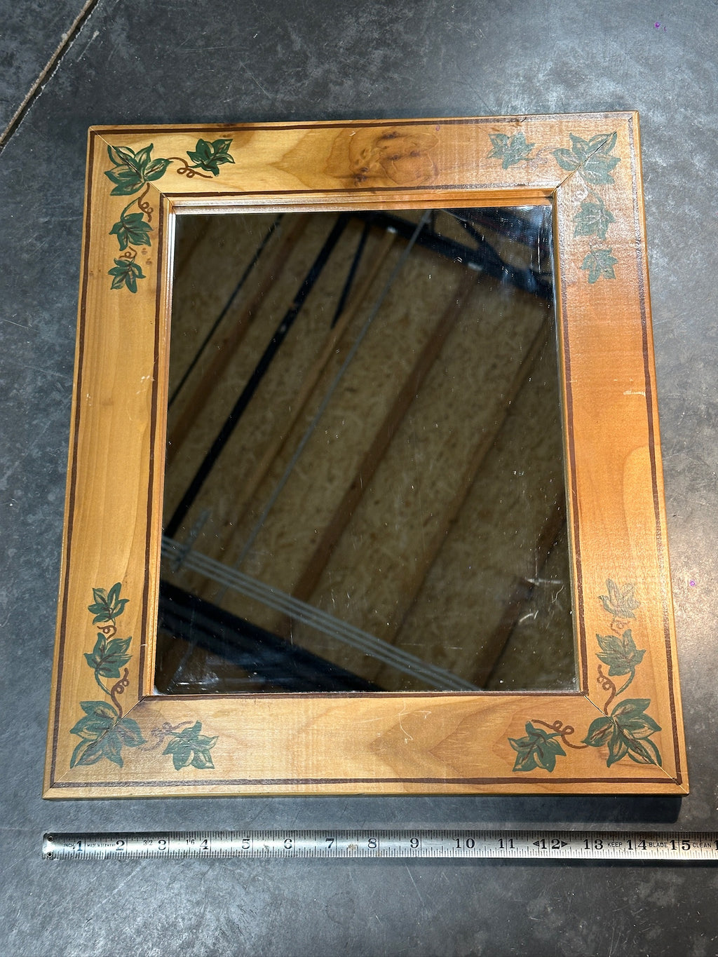 Hand-Painted Ivy Wall Mirror in Golden Wood Frame