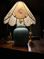 Mid-Century Ceramic Table Lamp with Paneled Floral Shade, c. 1950