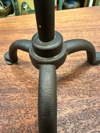 Vintage Cast Iron Candlestick Table Lamp, Checked Shade, c. 1950–1975