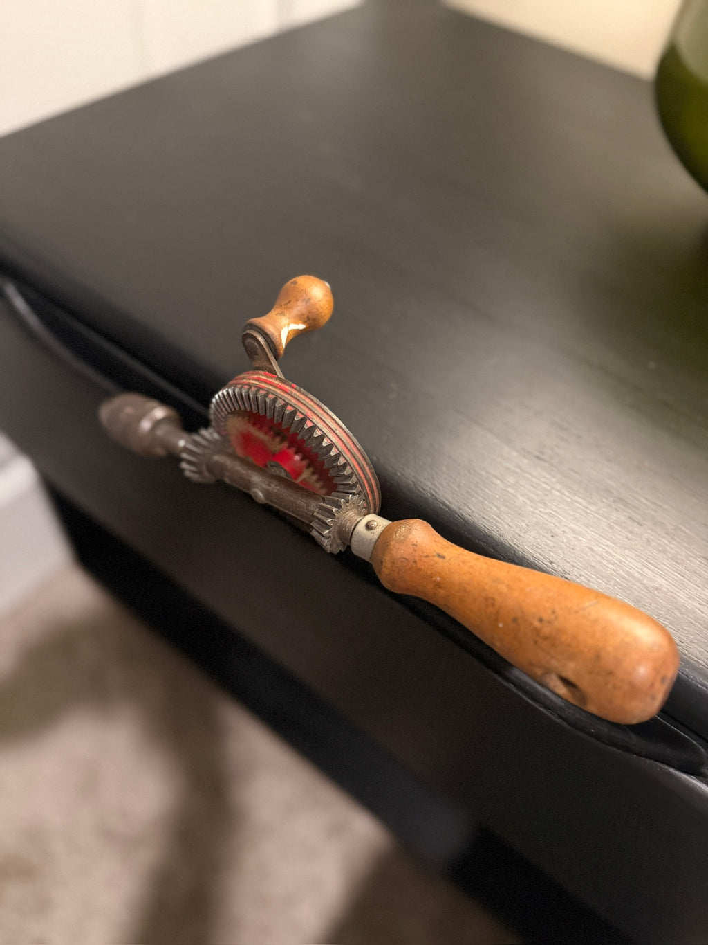 c. 1930s Vintage Eggbeater Hand Drill With Red Gear Wheel