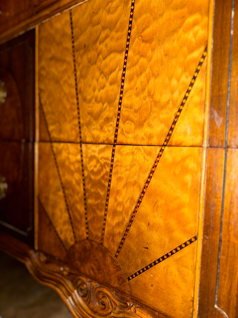 1930s Art Deco Waterfall Sideboard by Johnson Furniture Co. | Walnut Sunburst Buffet