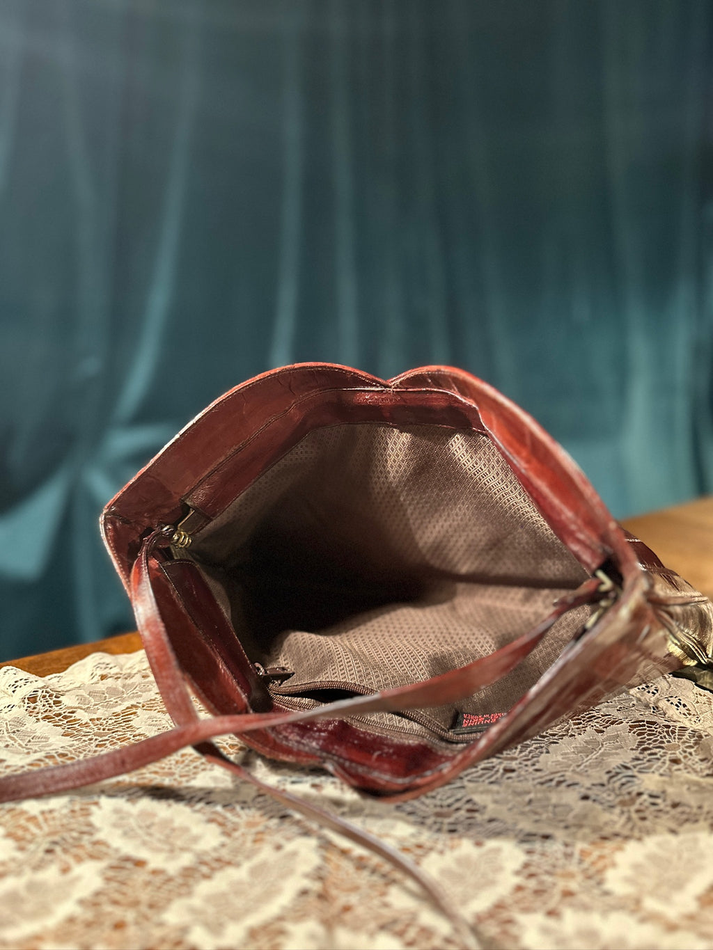 Burgundy Genuine Eel Skin Shoulder Bag, c. 1970s
