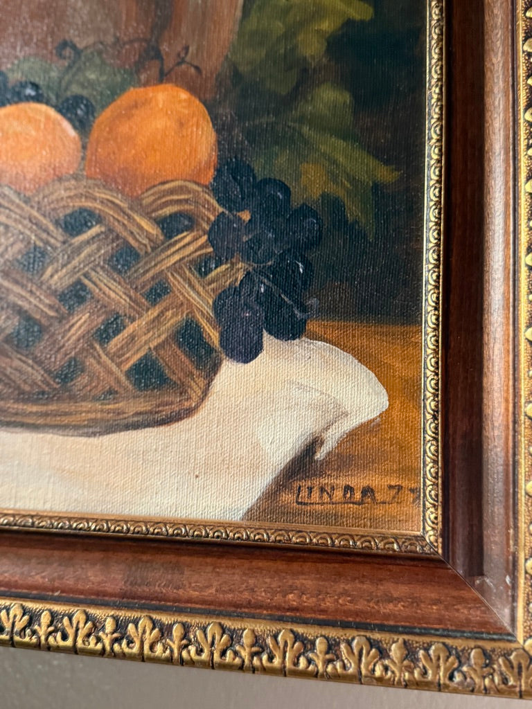 Vintage Fruit Still Life Oil Painting Signed Linda Z (c. 1977)