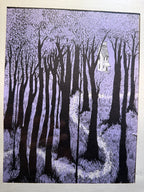 Vintage European Book Illustration – Forest Path & Hidden Cottage (c. 1930s–1950s)