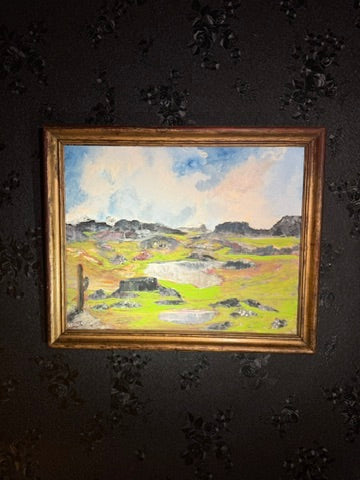 Mid-Century Western Landscape Painting by Einar Petersen | “Black Rock Ranch” Oil on Canvas