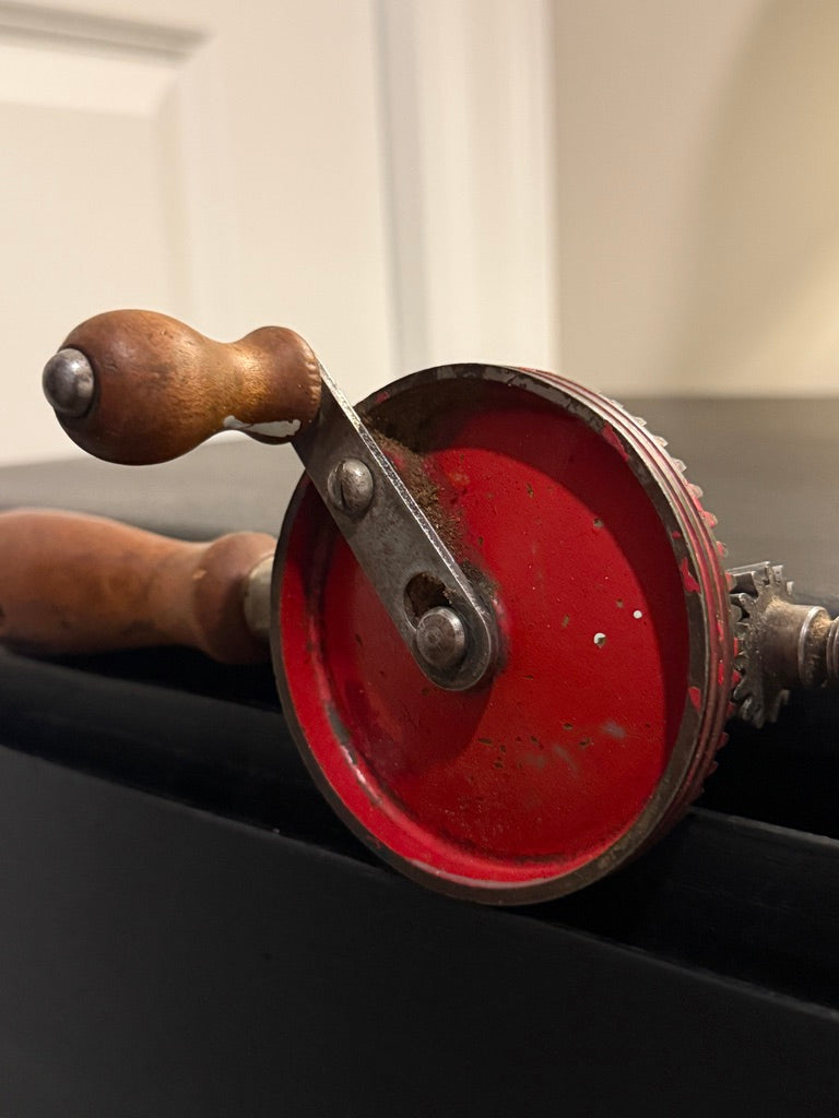 c. 1930s Vintage Eggbeater Hand Drill With Red Gear Wheel