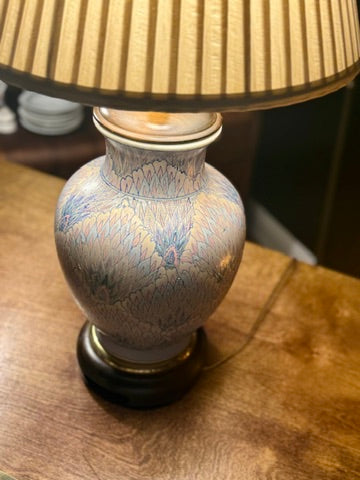 Antique Marbled Ceramic Table Lamp c.1930–1945 | Slip-Decorated Earthenware