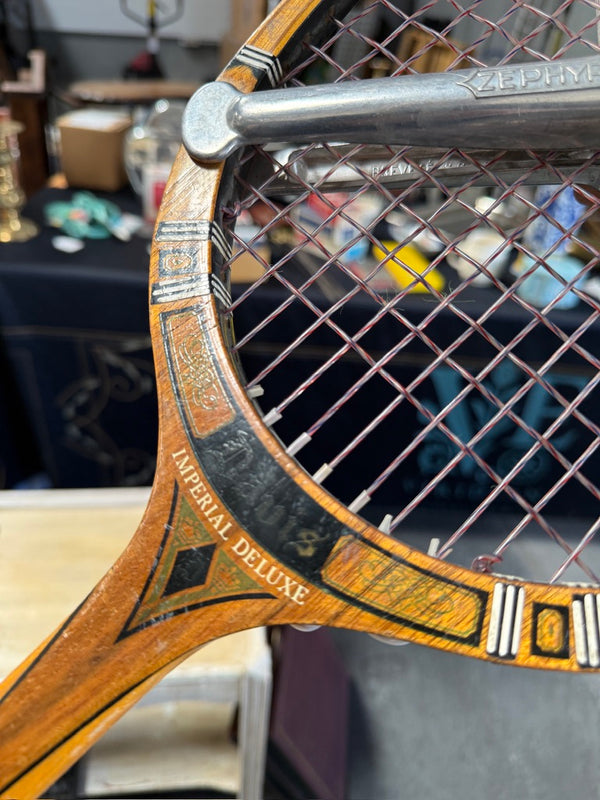 Vintage Davis Imperial Deluxe Wooden Tennis Racquet With Zephyr Press, Circa 1960s–1970s