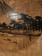 Hand-Painted Japanese Bamboo-Weave Lacquer Tray with Mount Fuji Landscape, c. 1950s