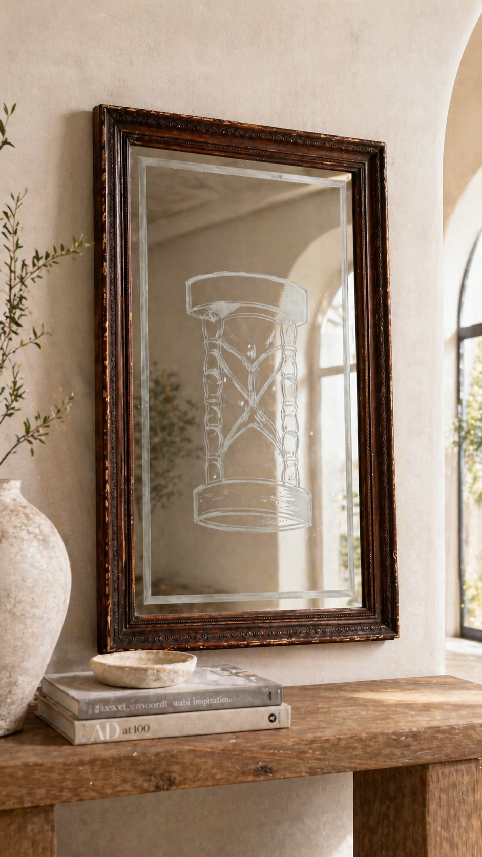 Vintage Etched Wall Mirror c. 1950s