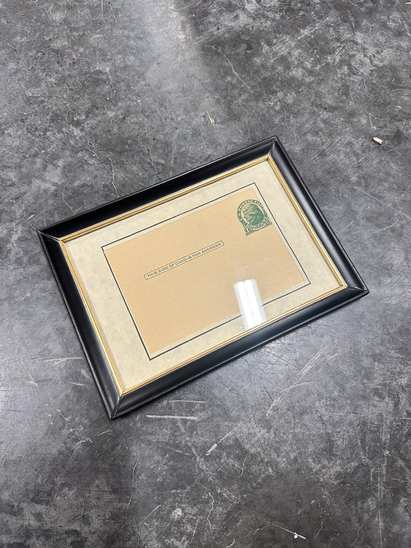 Framed 1914 One-Cent Thomas Jefferson Postal Card, Scott UX27, Green on Buff, Unused