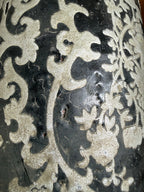c. 1930s–1950s Black Papier-Mâché Lacquer Floor Vase with Raised Floral Ornament