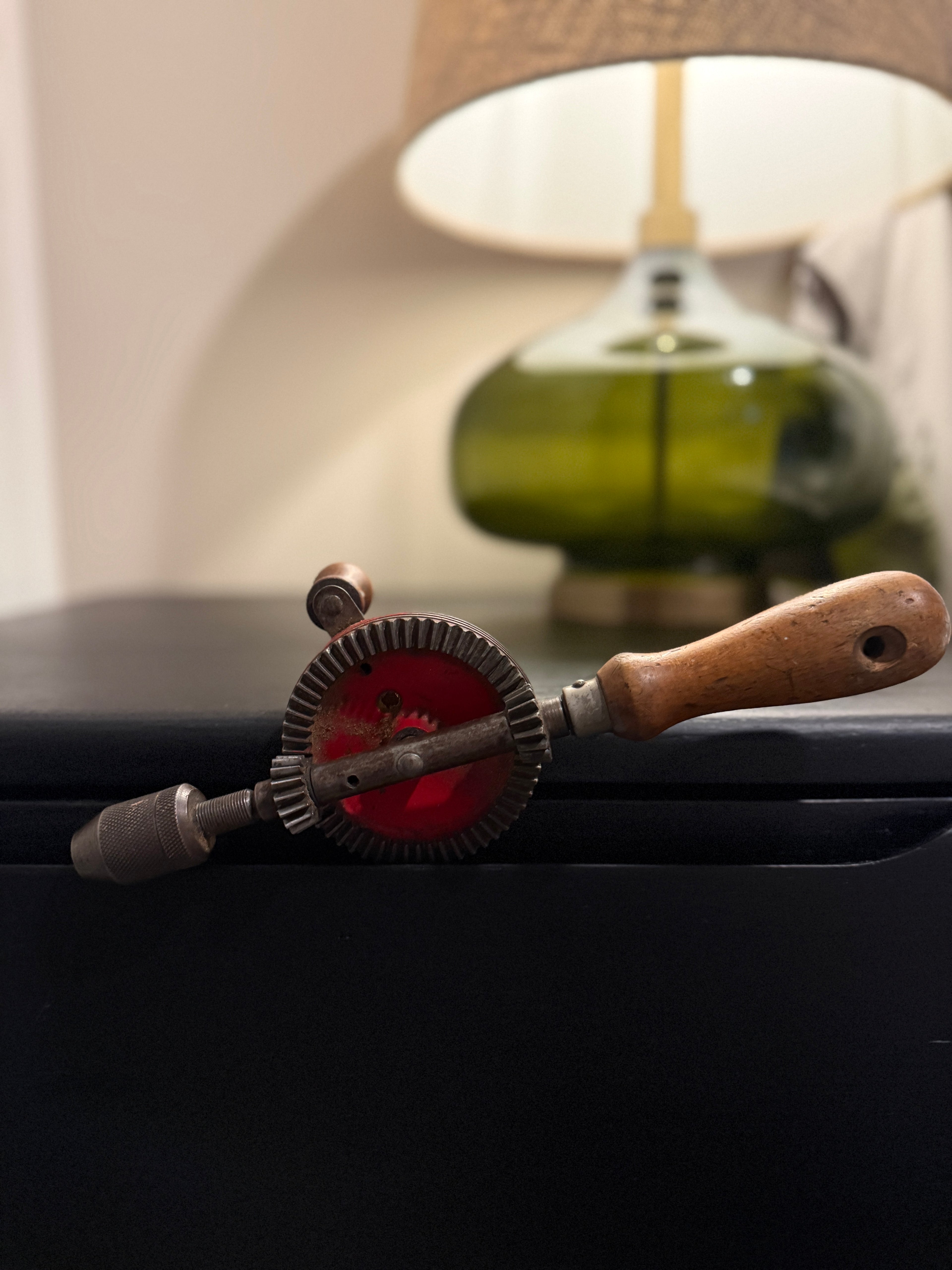 c. 1930s Vintage Eggbeater Hand Drill With Red Gear Wheel