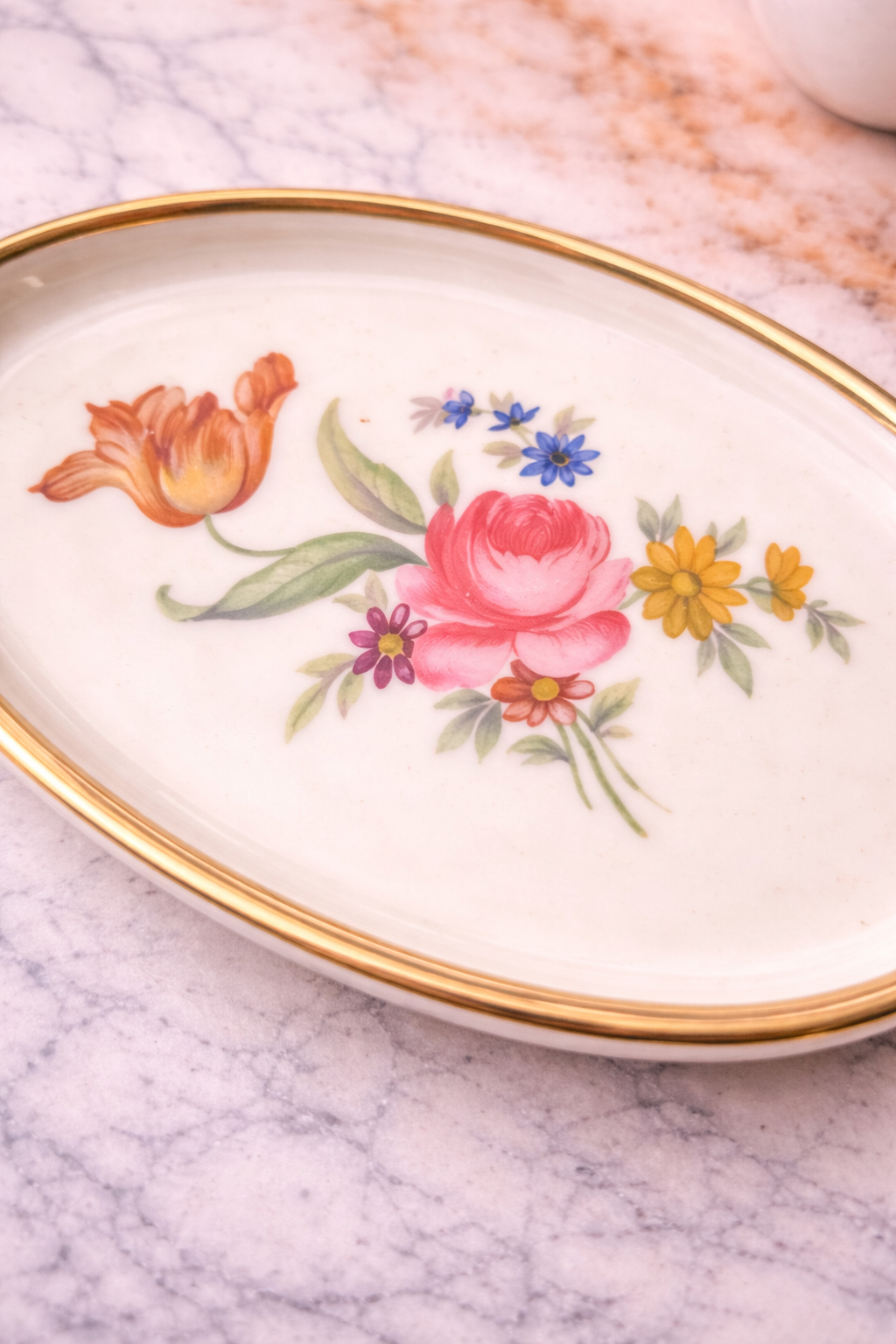 Vintage Danish Porcelain Floral Dishes with Mini Creamer, Set of 4 c. 1970s