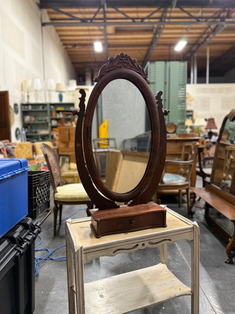 Rococo Revival Shaving Mirror, Carved Rose Crest and Flame Mahogany Case, American, c. 1850–1875