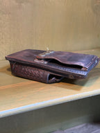 Basketweave-Tooled Leather Double Magazine Pouch, Divided Interior with Three-Position Snap Belt Loop, American Duty Leather, c. 1950–1990