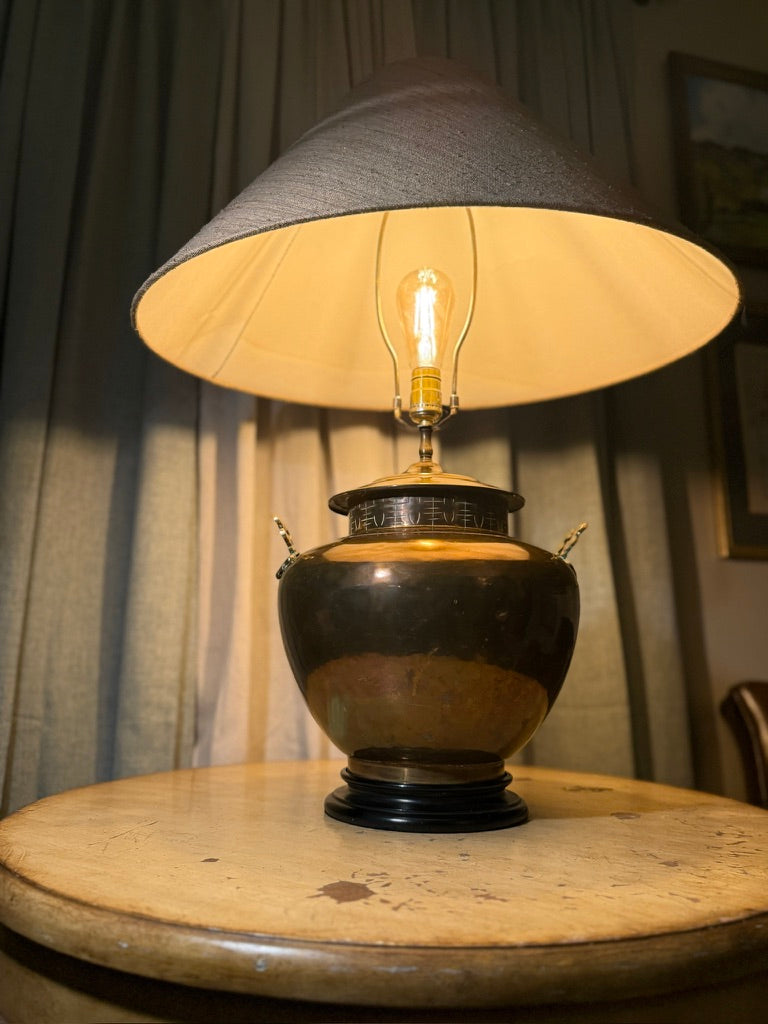 Mid-Century Chinese Revival Bronze Vessel Table Lamp | Hollywood Regency Lighting c. 1960