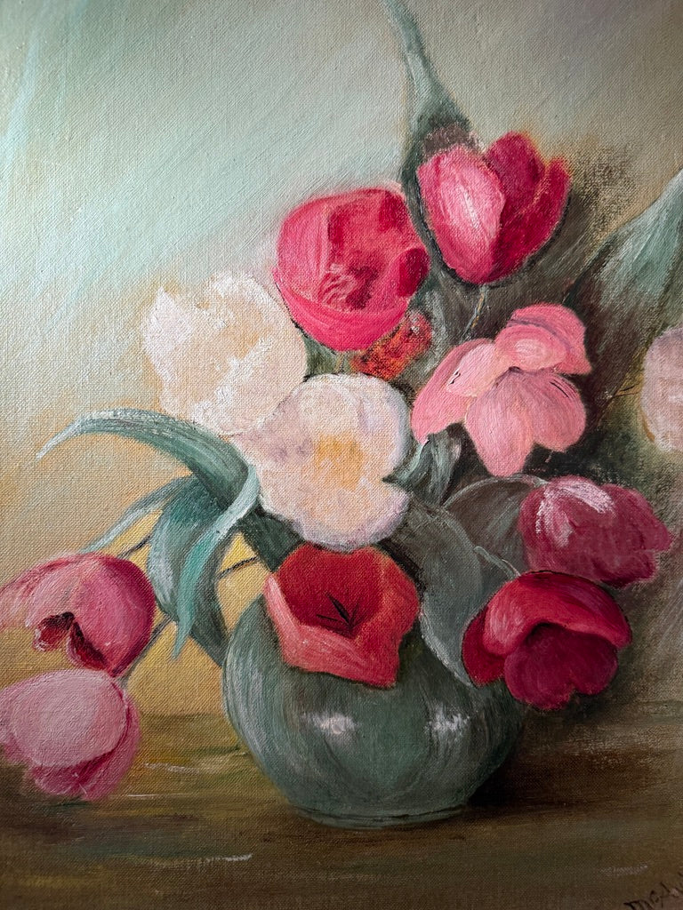 Mid-Century Floral Still Life Oil Painting Signed McAuley (c. 1955)