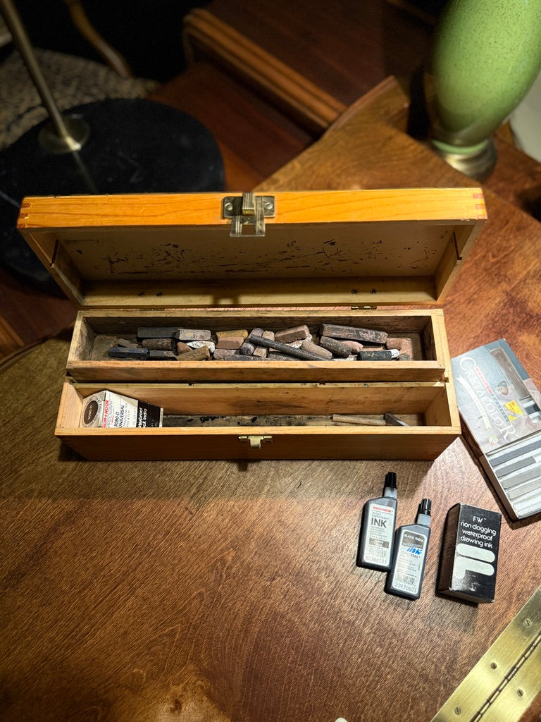 Antique Artist’s Pastel Box with Original Contents, c. 1900–1935