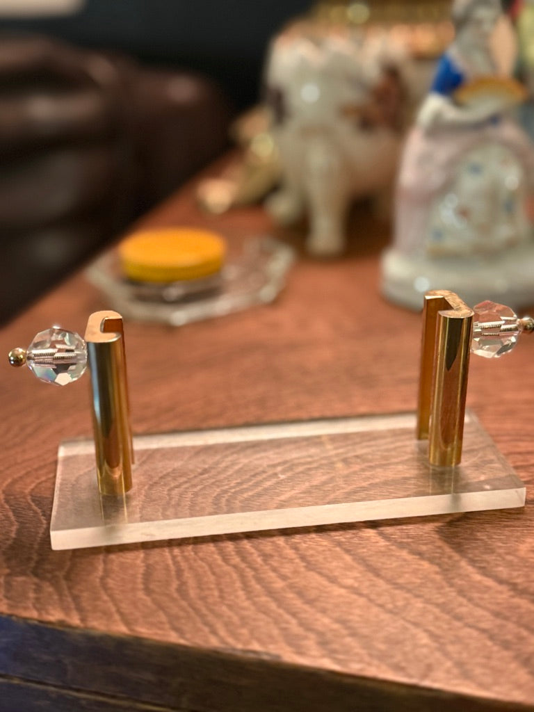 Vintage Lucite Brass Business Card Holder c.1970s