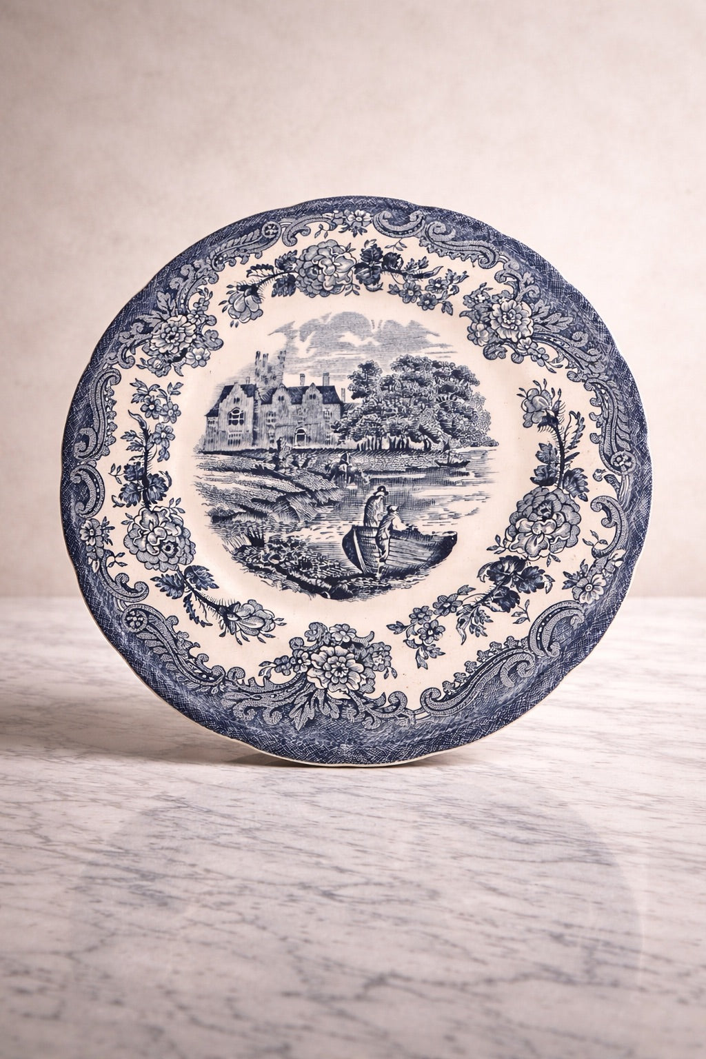 Royal Worcester Palissy “1790 Avon Scenes” Blue Transferware Bread Plate, c. 1958–1970s England