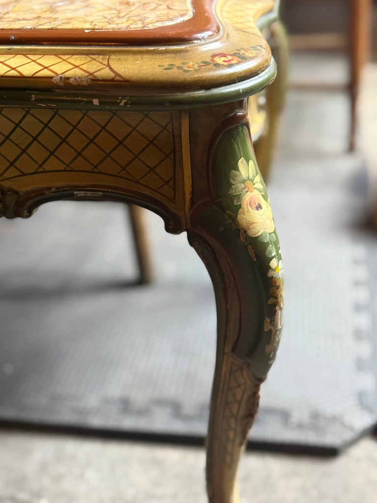 Italian Florentine Painted Coffee Table (c. Late 1940s–1950s) | Faux Marble Top