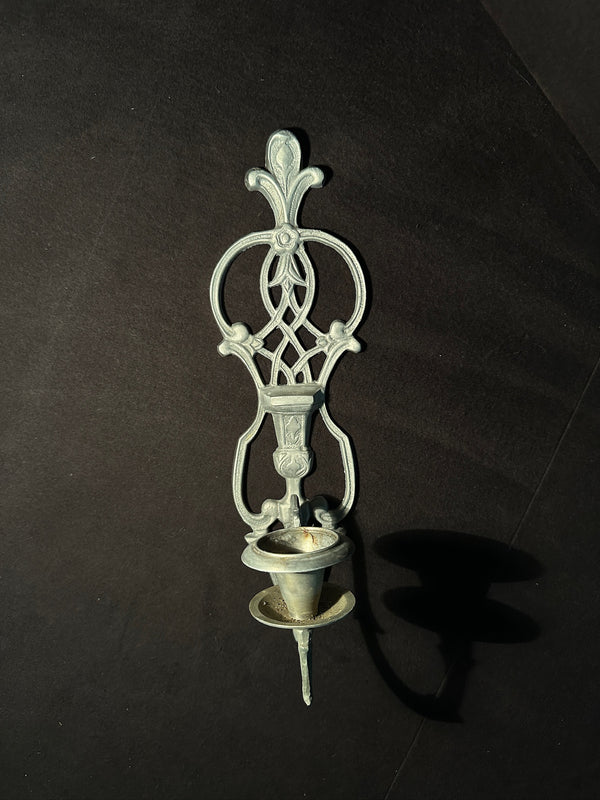 1950s Gothic Revival Fleur-de-Lis Cast Metal Wall Candle Sconce