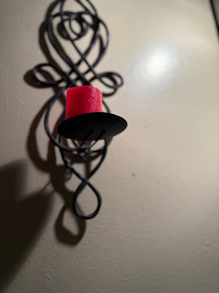 Pair of Antique Forged Iron Candle Wall Sconces, Gothic Revival / Arts & Crafts, c. 1890–1920