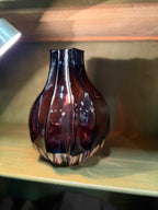 Villeroy & Boch Amethyst Cased Glass Vase, Optic-Moulded Lobes with a Scalloped Rim, Heavy Clear Casing over a Deep Amethyst Core, Acid-Etched Signature to the Base, Germany, c. 1970–1995