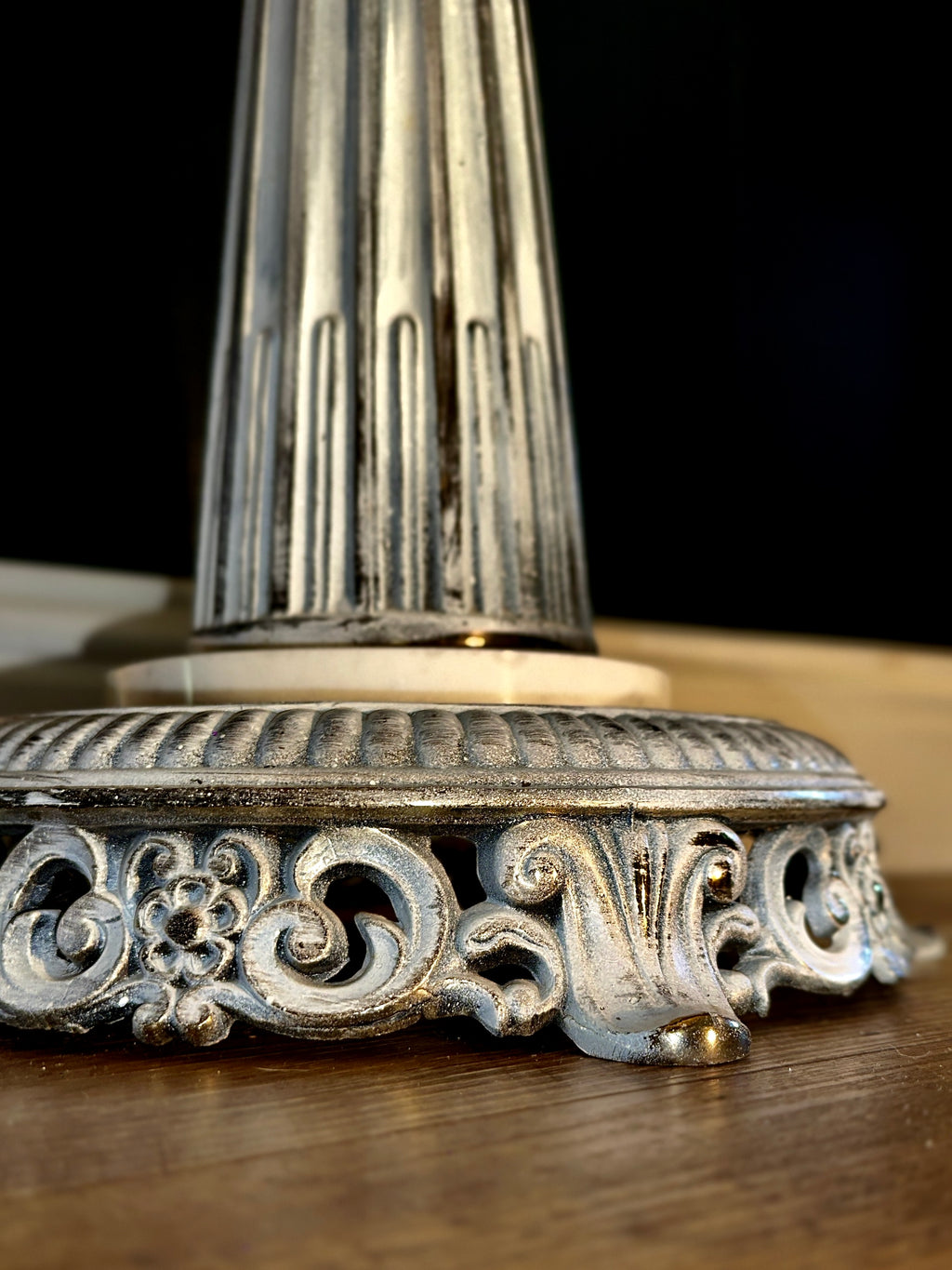 Vintage Marble Pedestal Side Table with Cast Ornate Base, c. 1940s–1950s