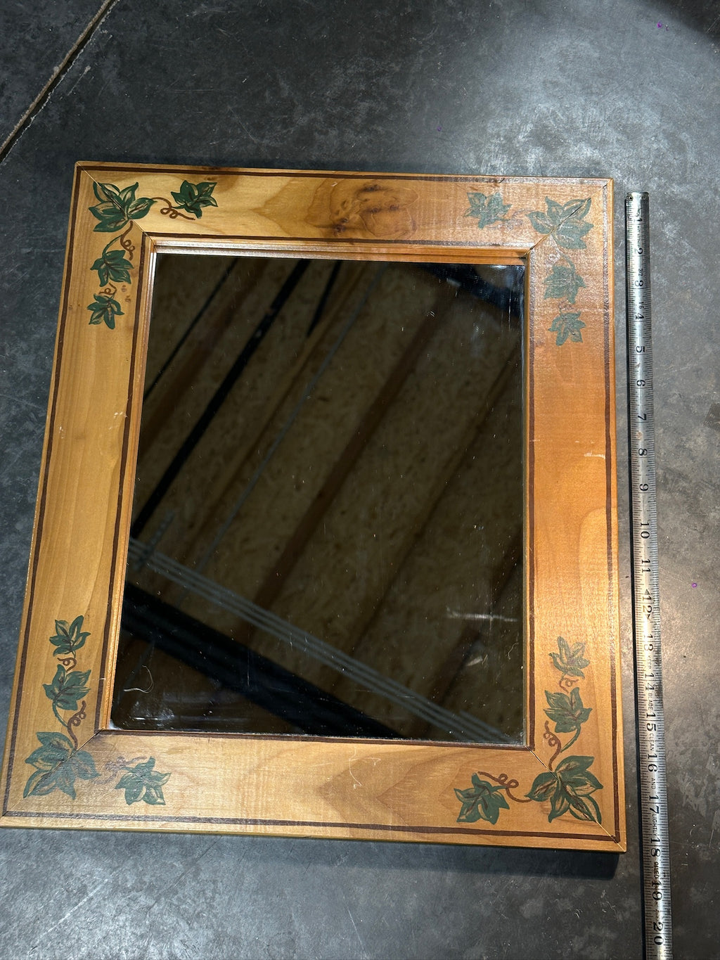 Hand-Painted Ivy Wall Mirror in Golden Wood Frame
