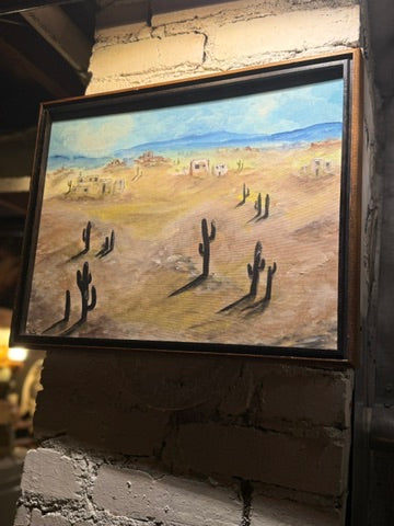 Southwestern Desert Village — Oil Landscape by Einar Cortsen Petersen, Signed & Framed